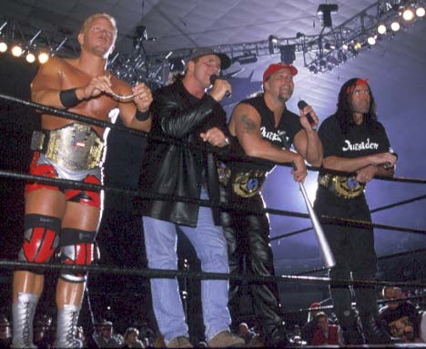 nWo Members: Jeff Jarrett, Bret Hart, Kevin Nash and Scott Hall